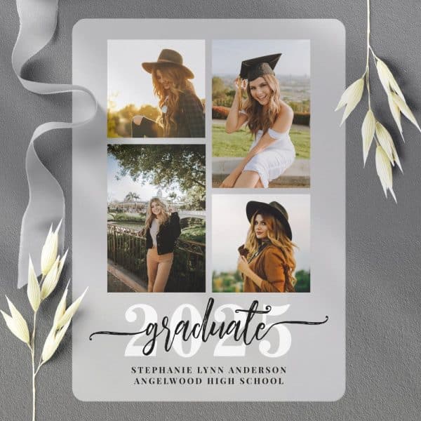 Graduation Announcement With Four Photos Of The Graduate In Different Settings, And The Year 2025.