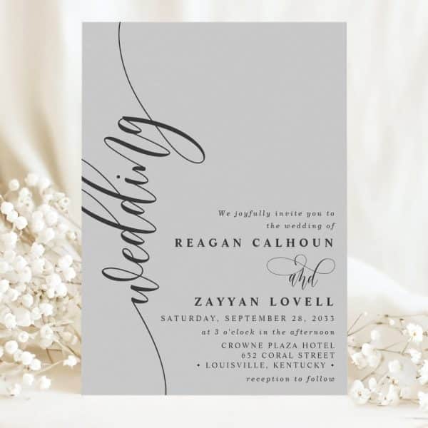 Wedding Invitation For Reagan Calhoun And Zayyan Lovell, September 28, 2033, At The Crowne Plaza Hotel In Louisville, Kentucky.