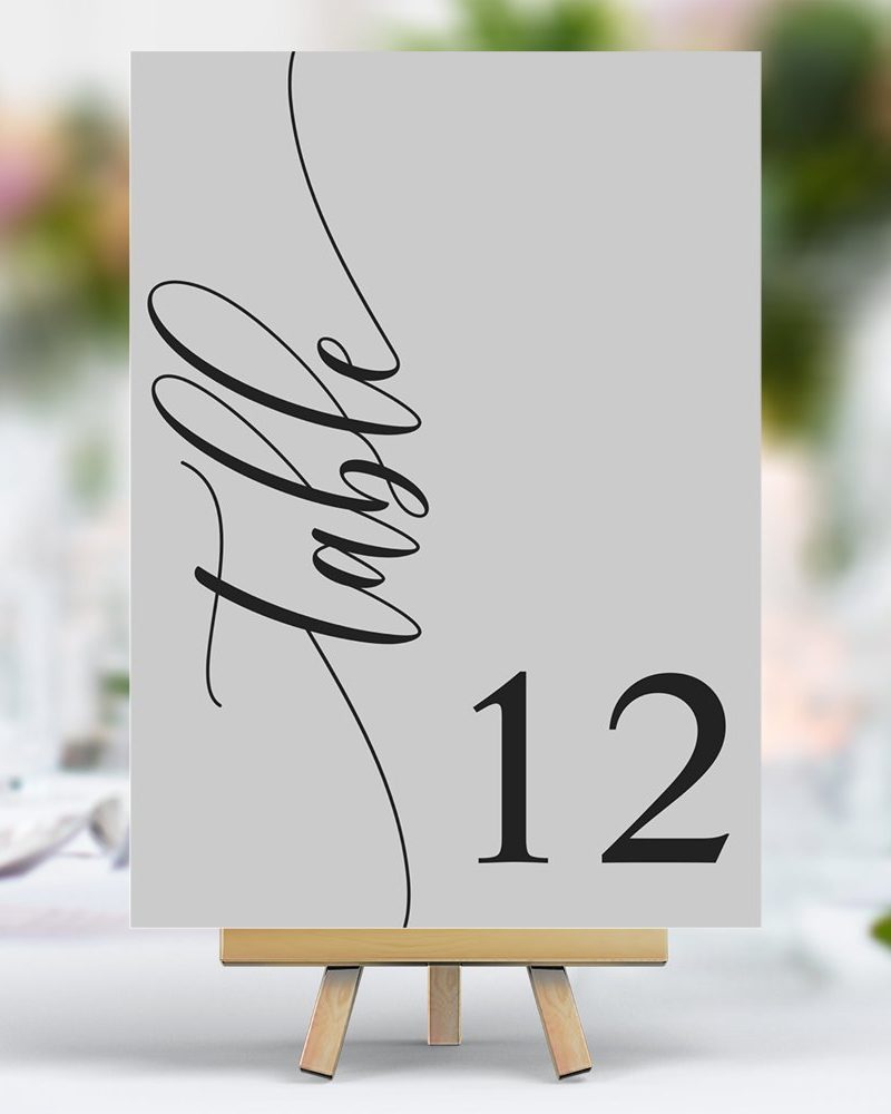 Soft Gray Modern Calligraphy Wedding Table Number