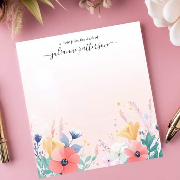 Floral Stationery Notepad With Julianne Patterson'S Name At The Top.