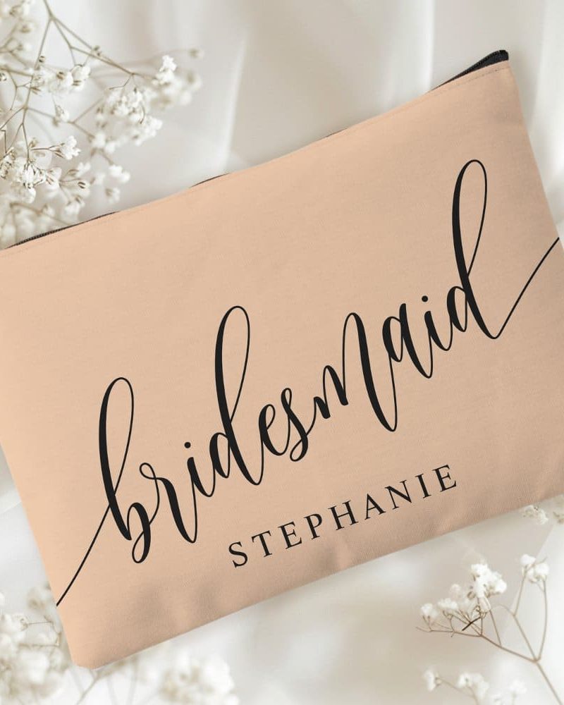 Soft Peach Bridesmaid Modern Calligraphy Accessory Pouch