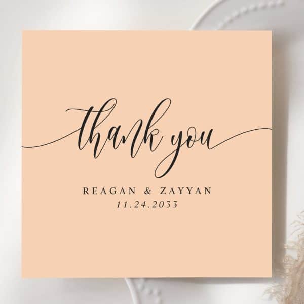 Peach-Colored Thank You Card With Elegant Script Lettering And The Date 11.24.2033.