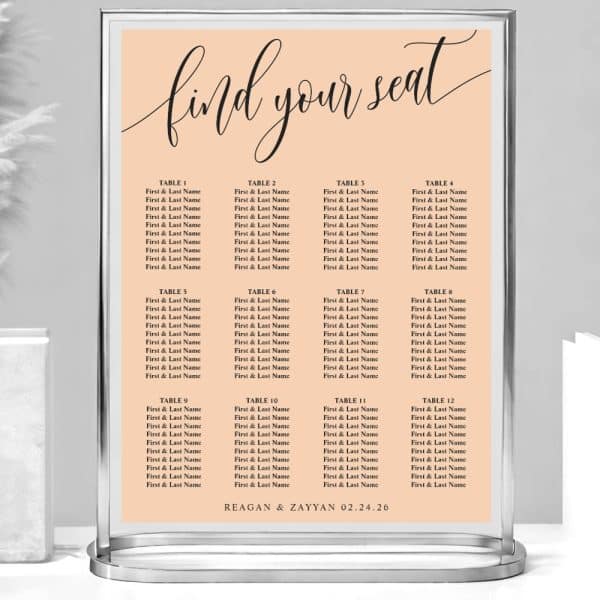 Soft Peach Simple Wedding Seating Chart