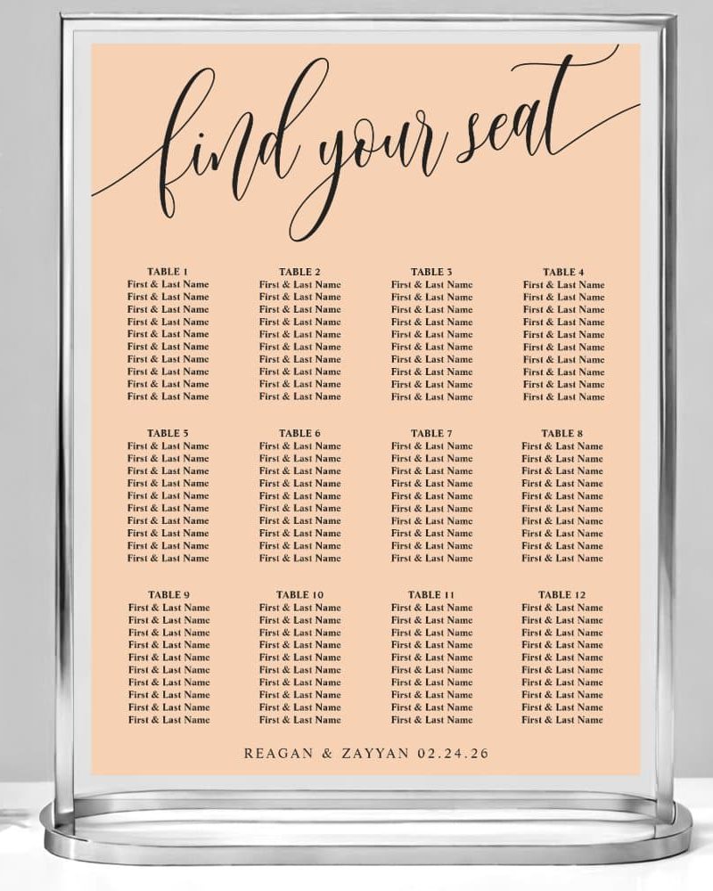 Soft Peach Simple Wedding Seating Chart