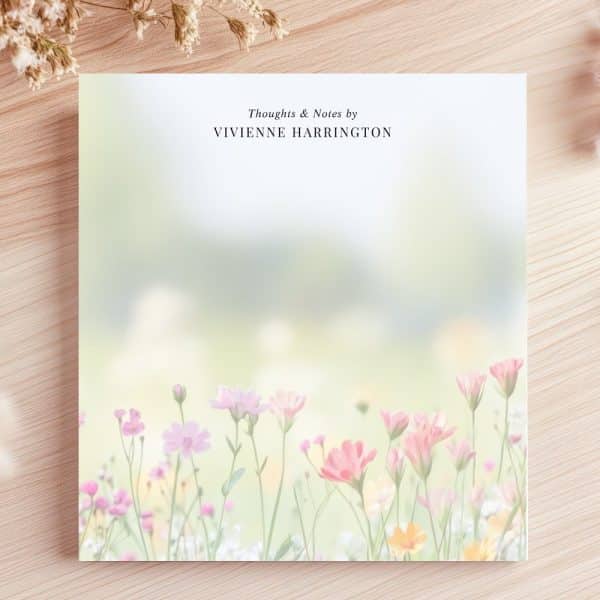 Floral Notepad With Vivienne Harrington'S Name.