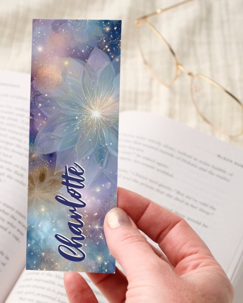 Sparkling Floral Galaxy Design Personalized Bookmarks