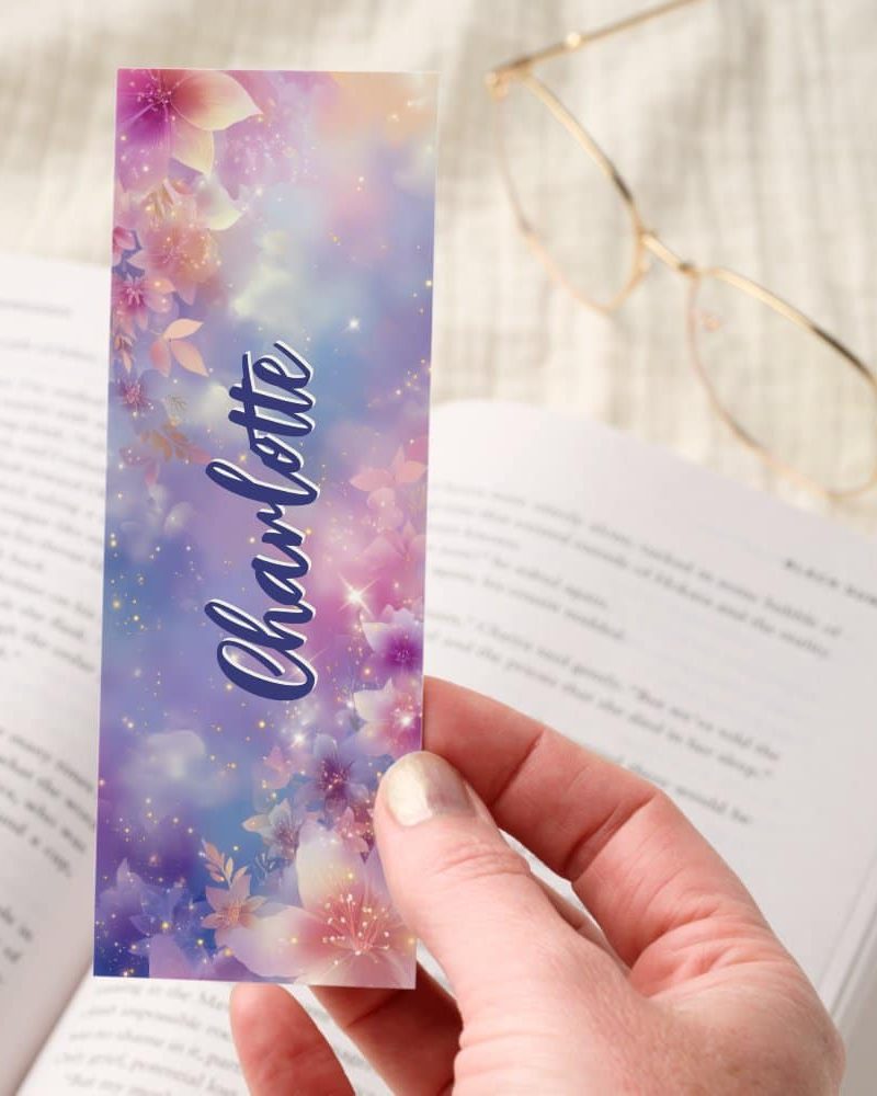 Sparkling Floral Pastel Sky Personalized Bookmarks
