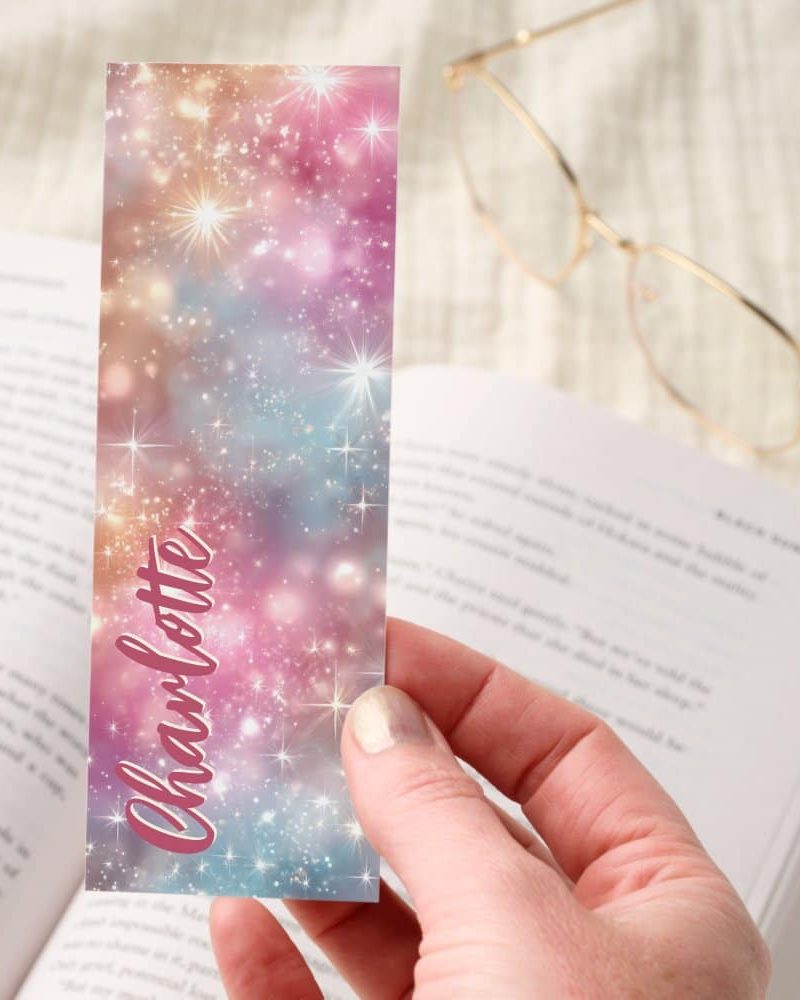 Sparkling Pink Blue Galaxy Stars Personalized Bookmarks