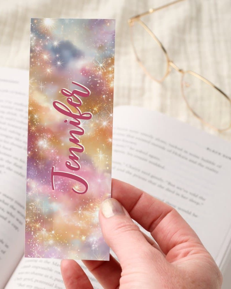 Sparkling Pink Gold Pastel Stars Personalized Bookmarks