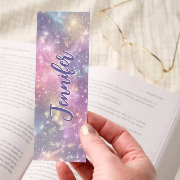 Sparkling Pink Purple Dreamy Glitter Personalized Bookmarks