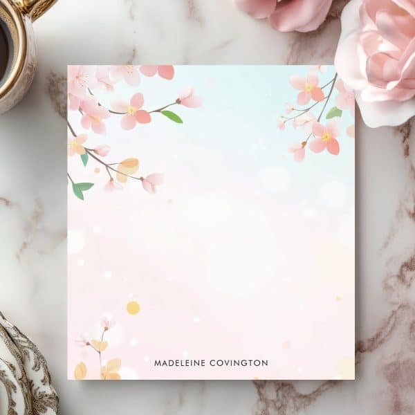 Pink Floral Stationery With Madeleine Covington'S Name At The Bottom.