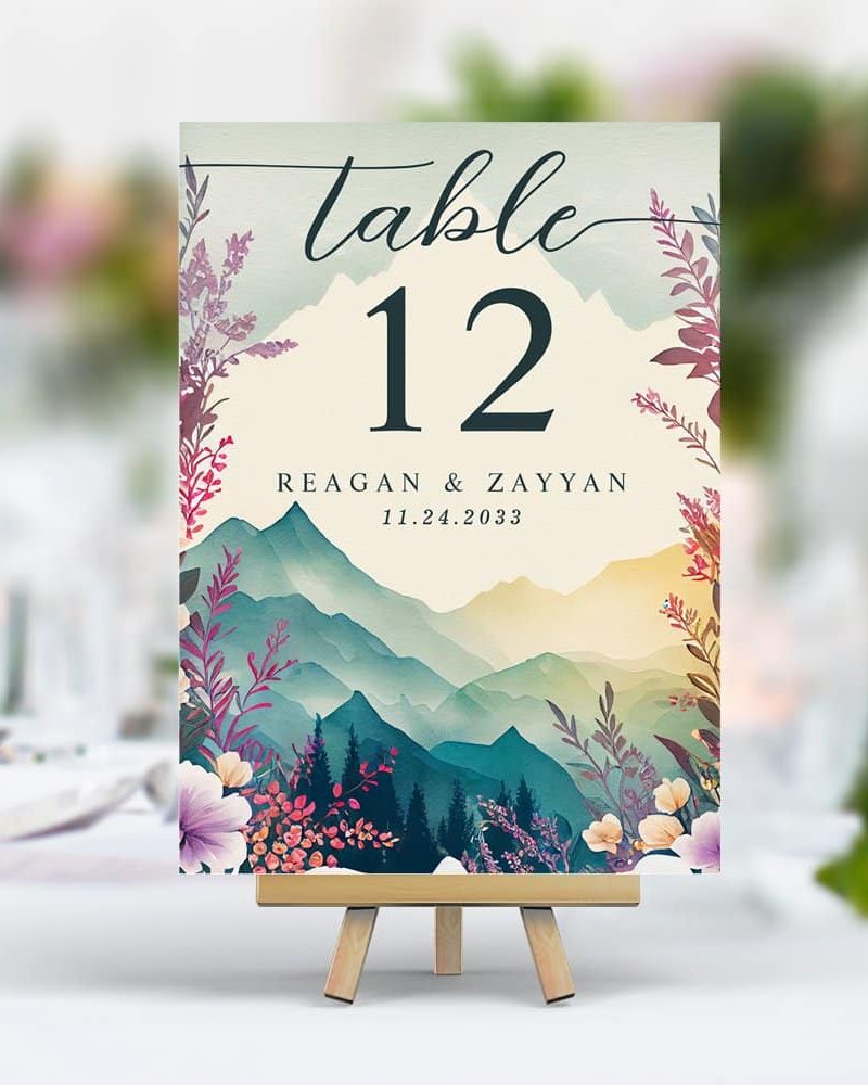 Spring Mountains Floral Wedding Table Number