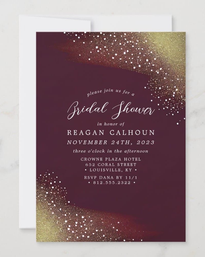 Starry Night Deep Crimson Bridal Shower Invitation