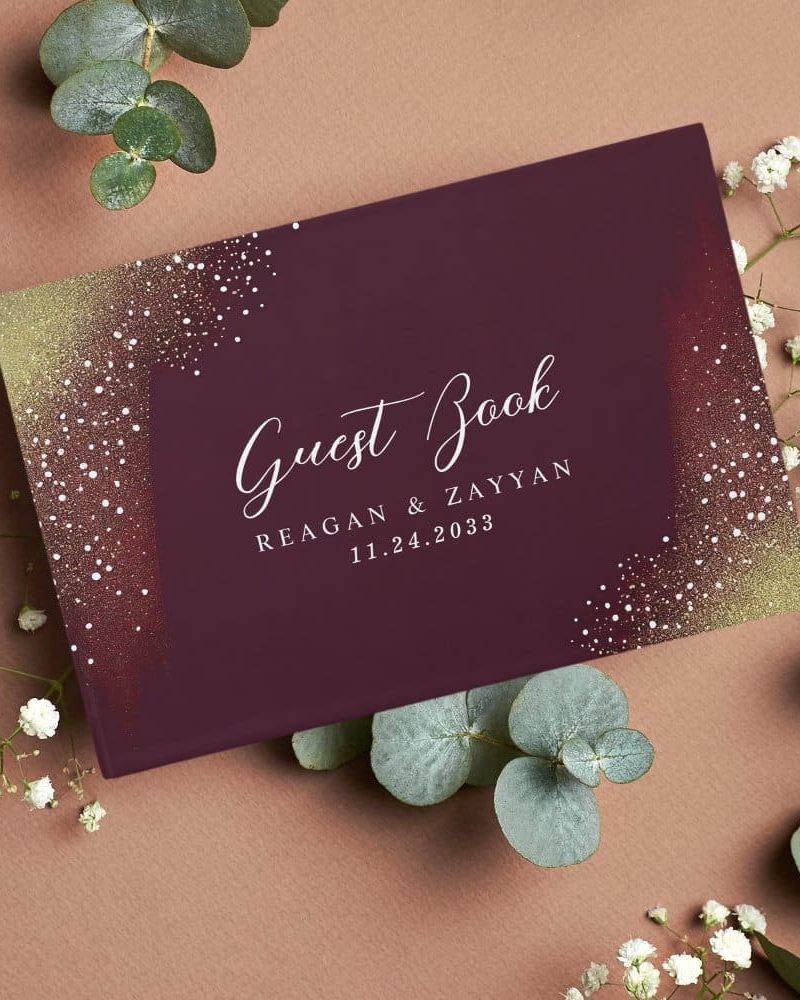Starry Night Deep Crimson Wedding Guest Book