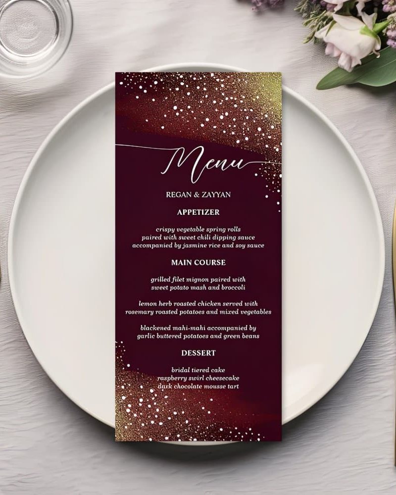 Starry Night Deep Crimson Wedding Menu