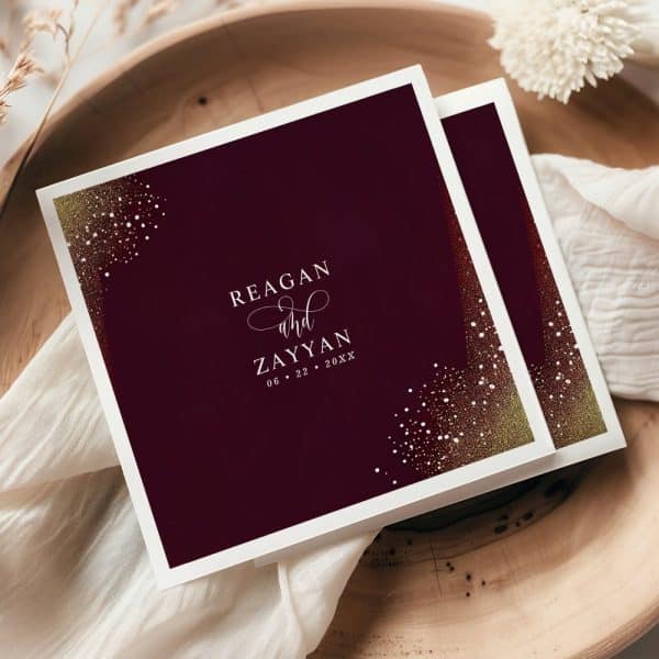 Starry Night Deep Crimson Wedding Napkins