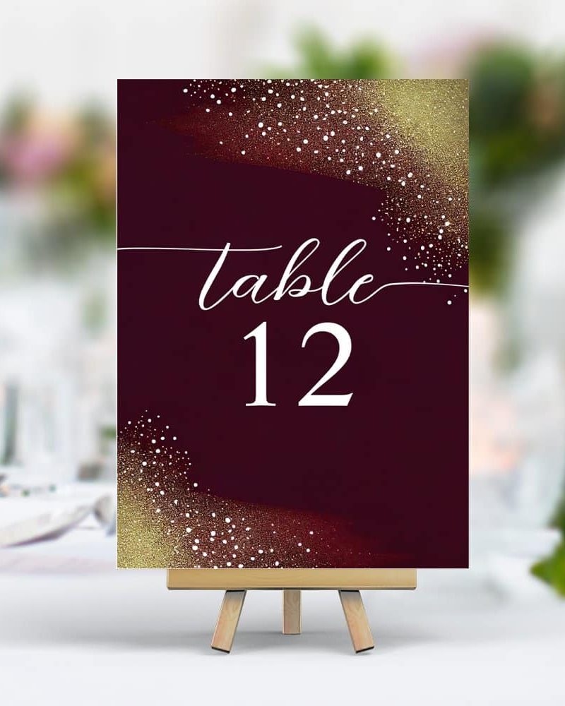 Starry Night Deep Crimson Wedding Table Number