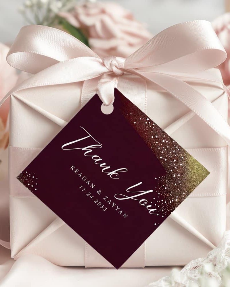 Starry Night Deep Crimson Wedding Thank You Favor Tags
