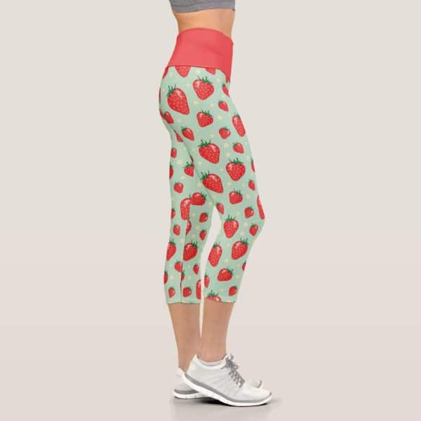 Cropped Leggings With A Strawberry Pattern.