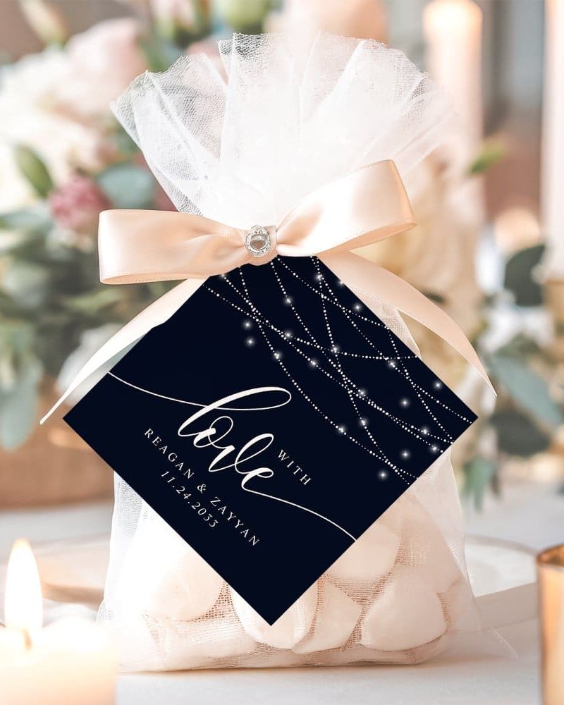 String Lights Navy Blue Elegant Wedding With Love Favor Tags