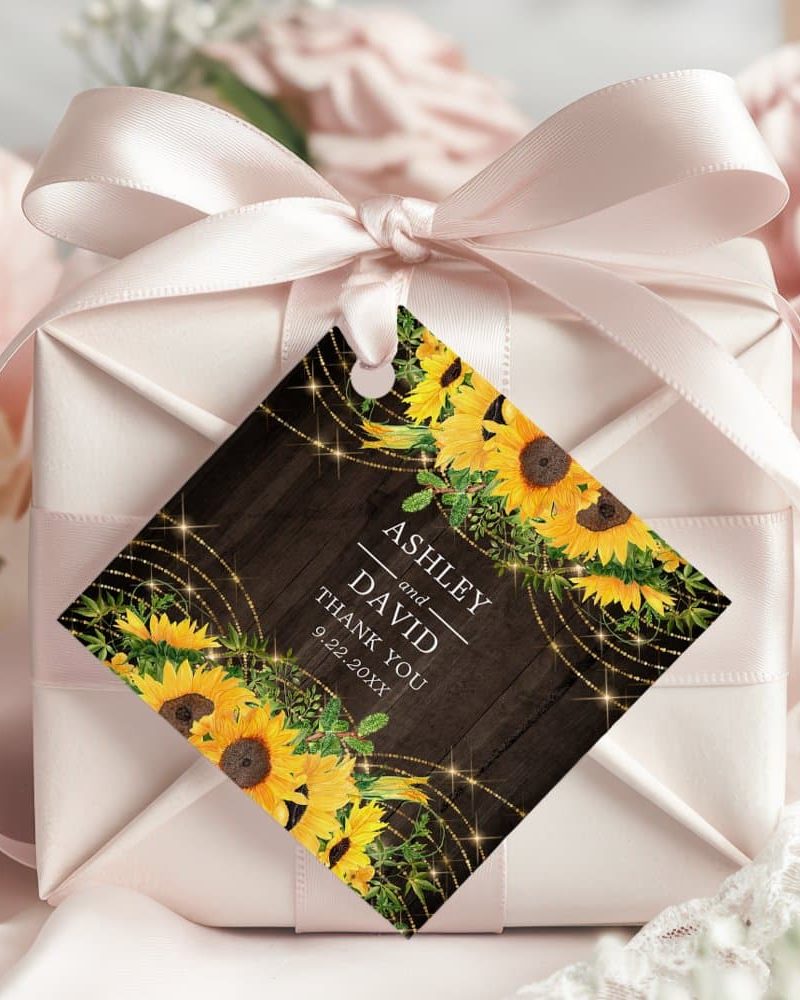 Sunflower Gold String Lights Rustic Wedding Favor Tags