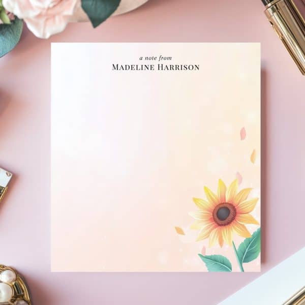 Personalized Stationery Featuring A Sunflower Design.