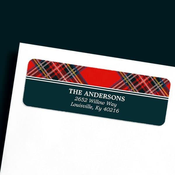 Return Address Label With Red Plaid Pattern And The Andersons Address.