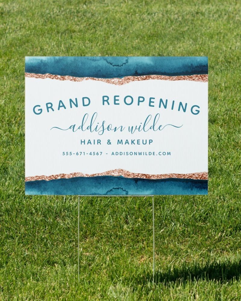 Grand reopening sign for Addison Wilde Hair & Makeup.