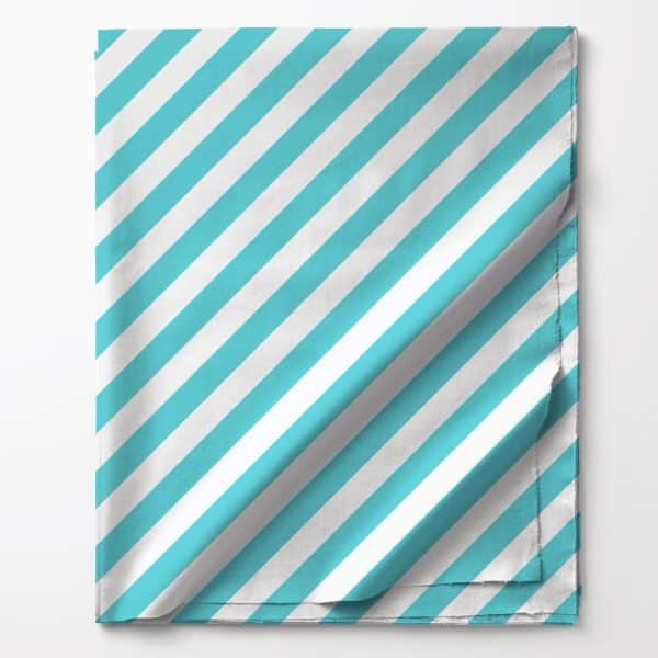 Teal And White Diagonal Striped Fabric.