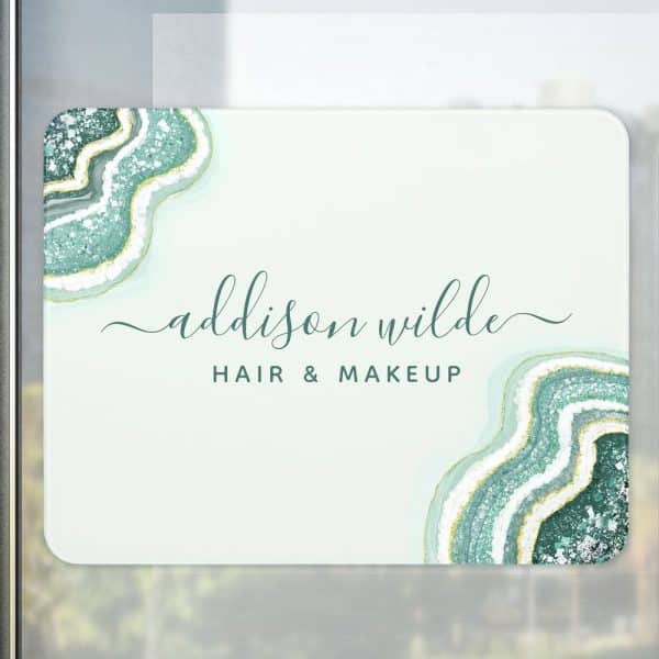 Addison Wilde Hair &Amp; Makeup Business Sign With Teal And Gold Agate Design.