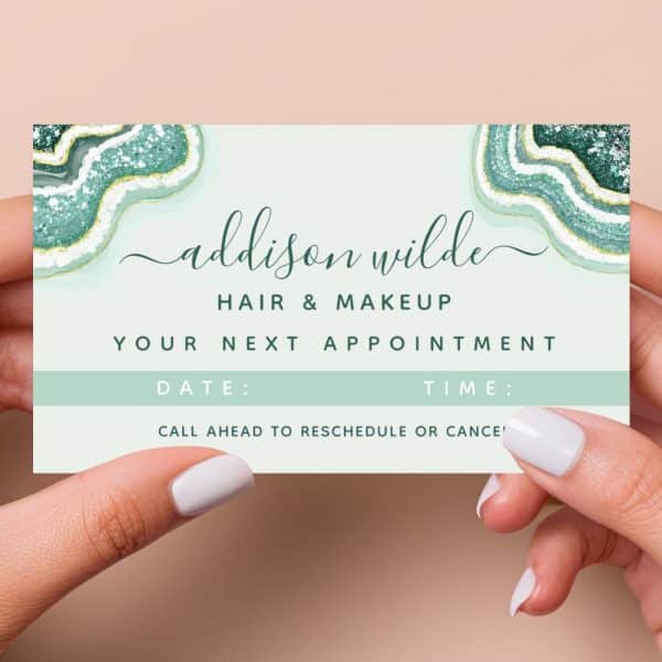 A Light Green Appointment Reminder Card Featuring An Agate Design, With Space To Fill In The Date And Time.