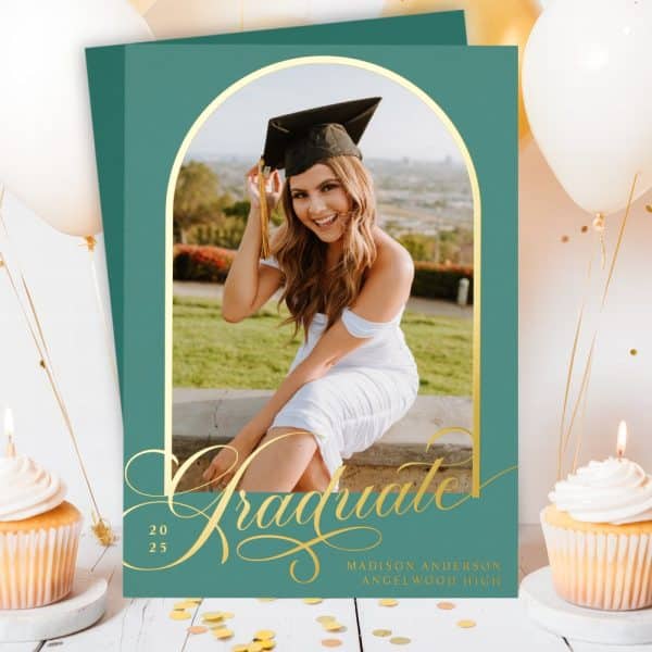 Graduation Announcement Featuring A Photo Of A Smiling Young Woman In A Cap And Gown.
