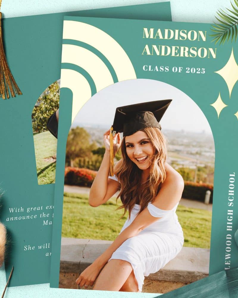 Graduation announcement featuring Madison Anderson, Class of 2025, Lewood High School. She is pictured in a cap and gown.