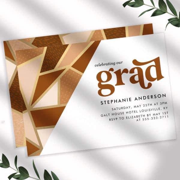 Graduation Invitation For Stephanie Anderson With An Abstract Geometric Design In Brown And Beige.