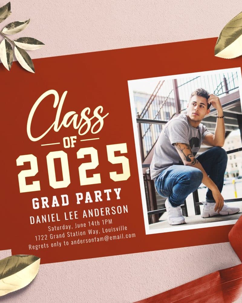 Graduation party invitation for Daniel Lee Anderson, class of 2025.