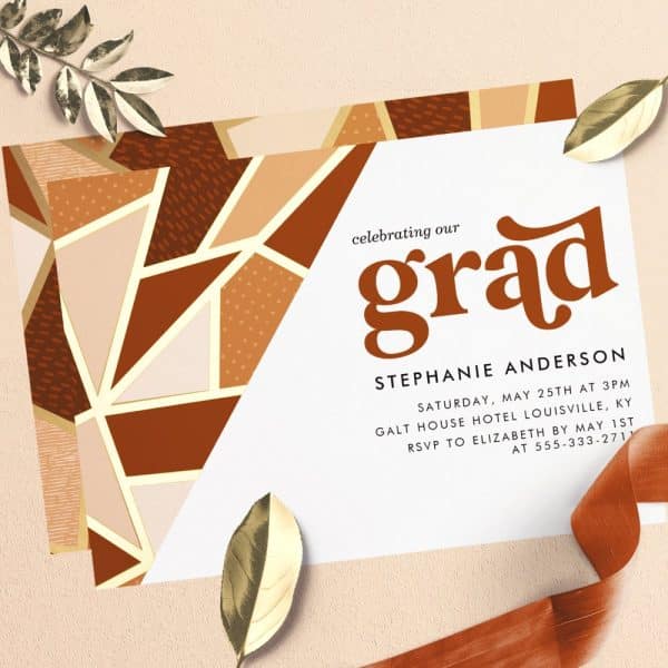 Graduation Party Invitation With Geometric Design In Earth Tones.