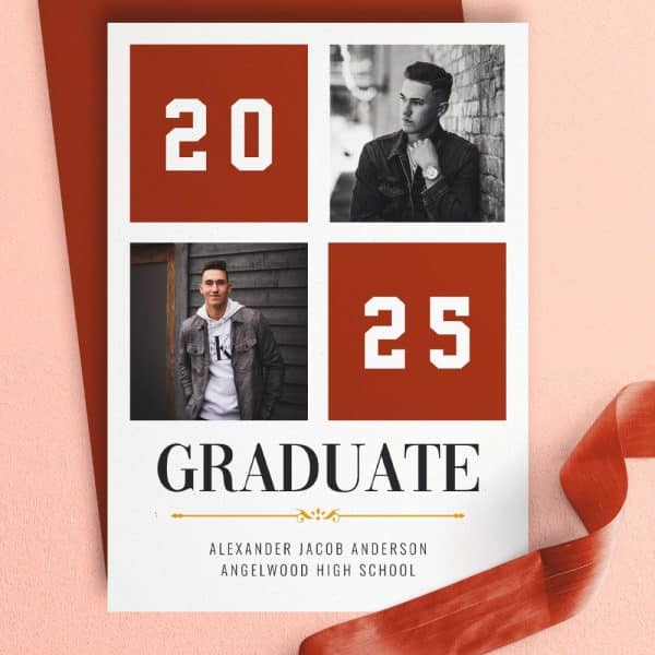 Graduation Announcement For Alexander Jacob Anderson, Angelwood High School, Class Of 2025, Featuring Two Photos Of The Graduate.