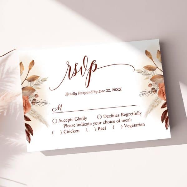 An Autumnal-Themed Rsvp Card With A Floral Design.