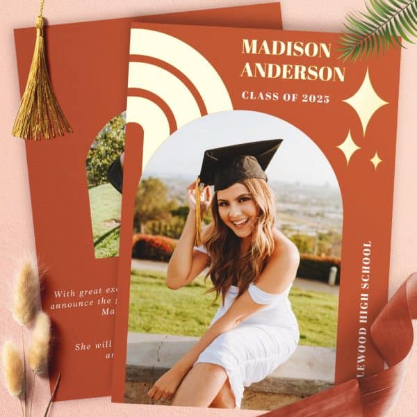 Graduation Announcement Featuring Madison Anderson, Class Of 2025, In Cap And Gown.