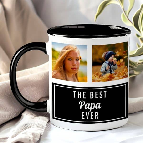 The_Best_Papa_Ever_Black_Collage_Photo_Mug-R_X1Khad_1000.Jpg A Black-Handled Mug With A White Body Features Two Photos And Text. The Photos Show A Teenage Girl And A Toddler. The Text Reads, &Quot;The Best Papa Ever&Quot;.