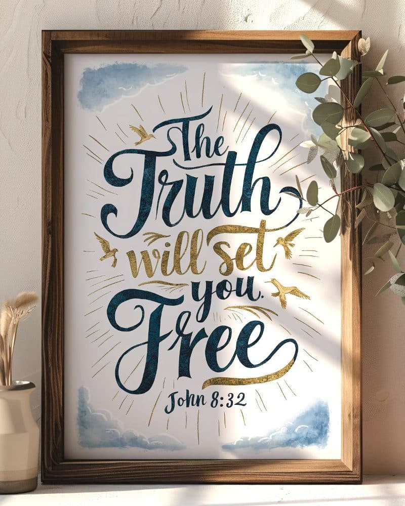 Framed print with the text The Truth Will Set You Free, John 8:32.