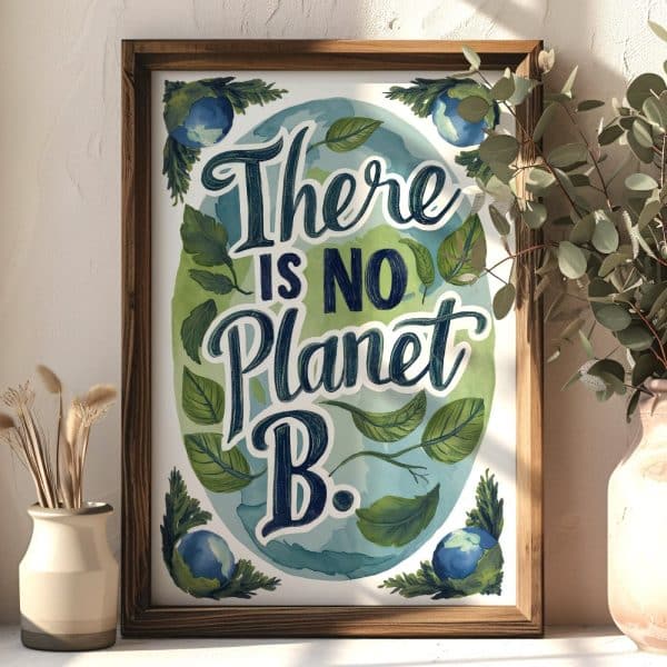 Framed Print With Watercolor-Style Illustration Of Earth And The Text There Is No Planet B.