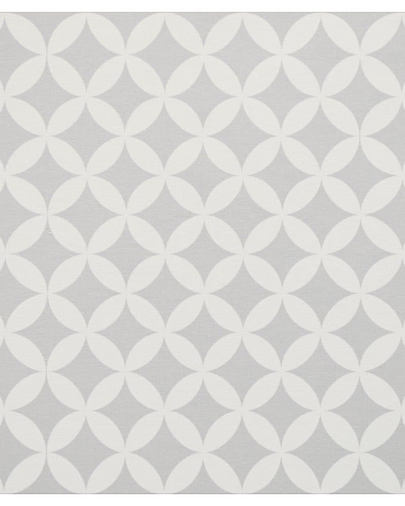 Grey background with a repeating pattern of off-white overlapping circles forming diamond shapes.