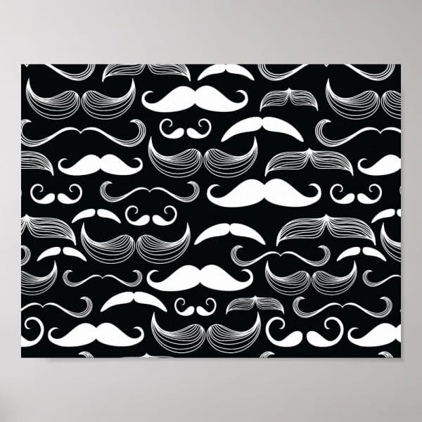 Black Background With A Repeating Pattern Of White Mustaches Of Varying Styles.