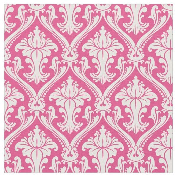 Pink Damask Pattern With White Floral Design.