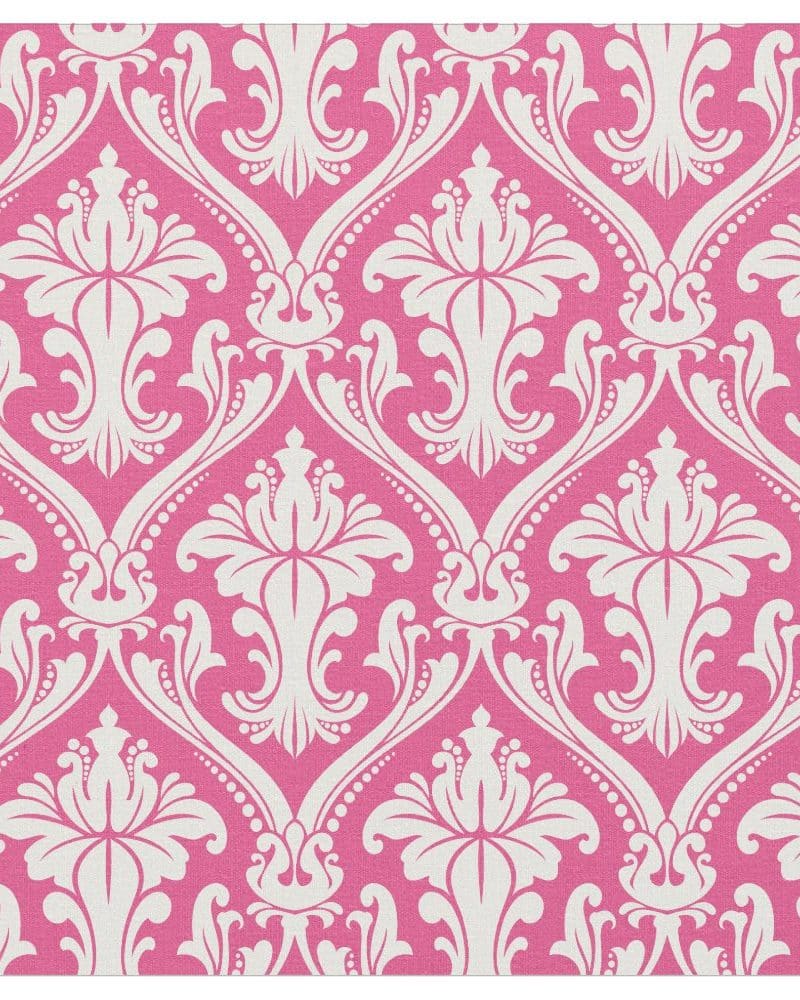 Pink damask pattern with white floral design.