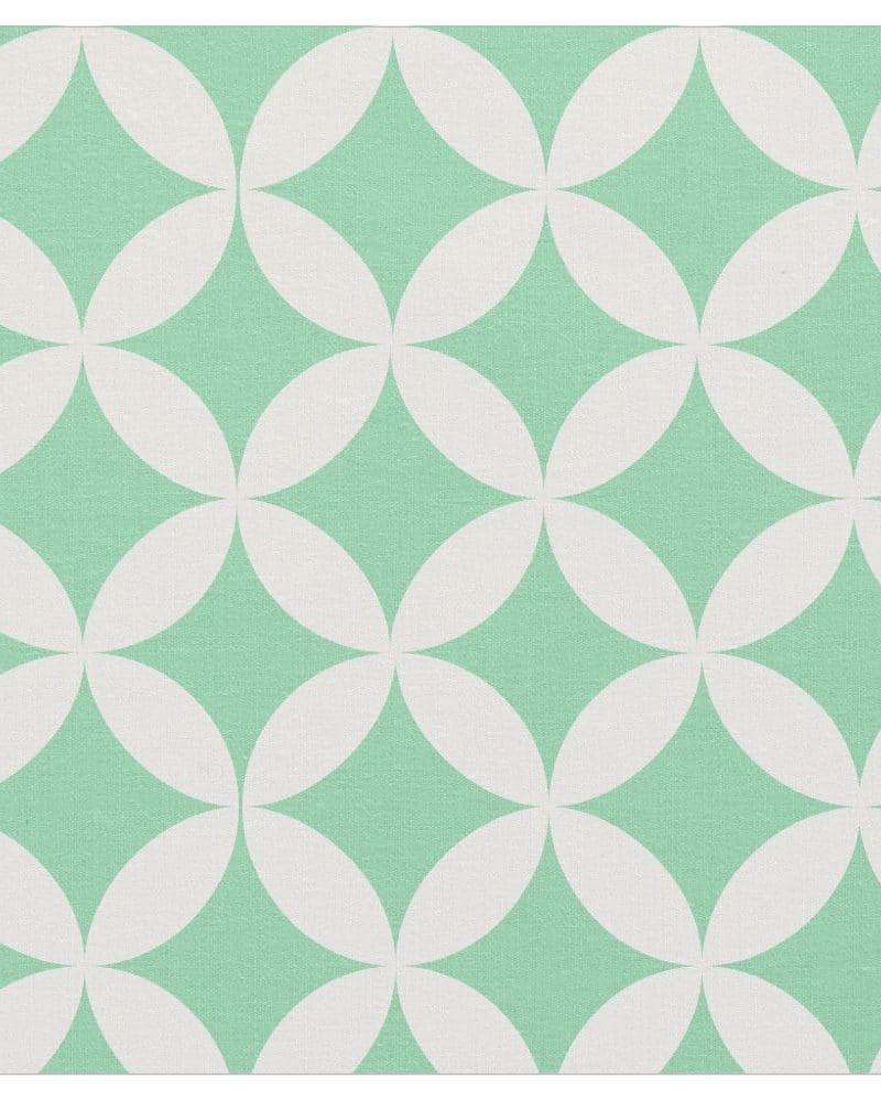 Mint green background with a repeating pattern of off-white overlapping circles forming diamond shapes.