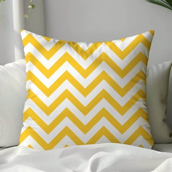 Yellow And White Chevron Patterned Throw Pillow.