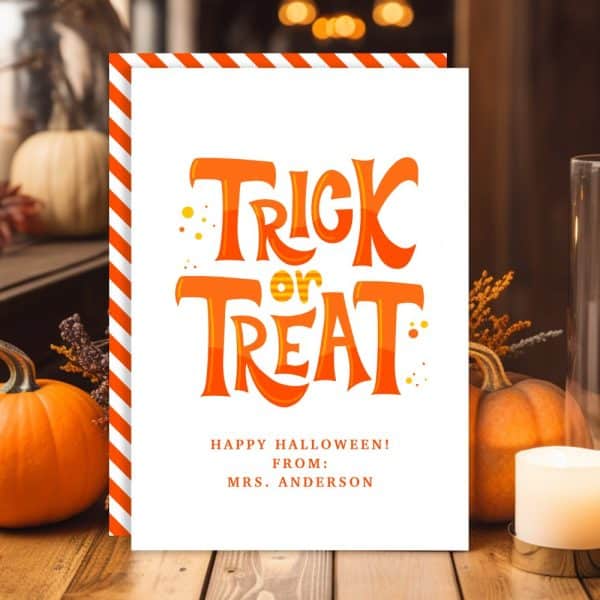 Halloween Greeting Card With Orange Trick Or Treat Lettering.