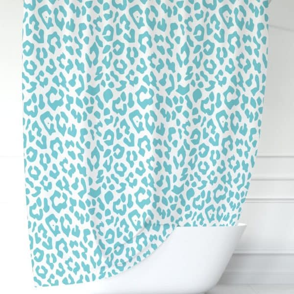 Aqua Blue Leopard Print Shower Curtain.